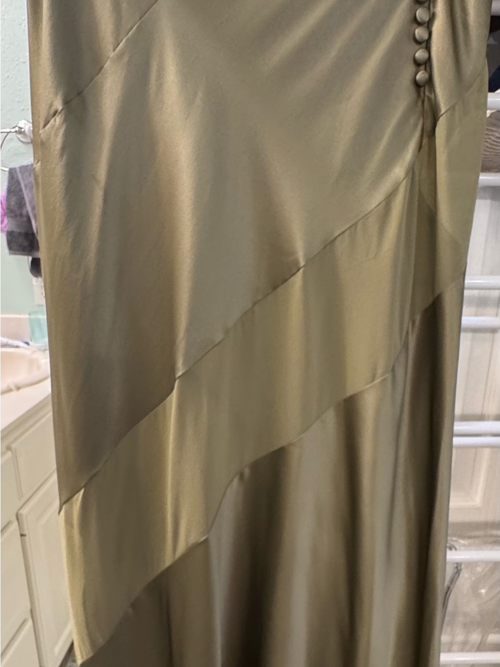 Victoria's Secret “Atelier collection” Olive-Green Asymmetrical Satin Maxi Skirt - Picture 2 of 6